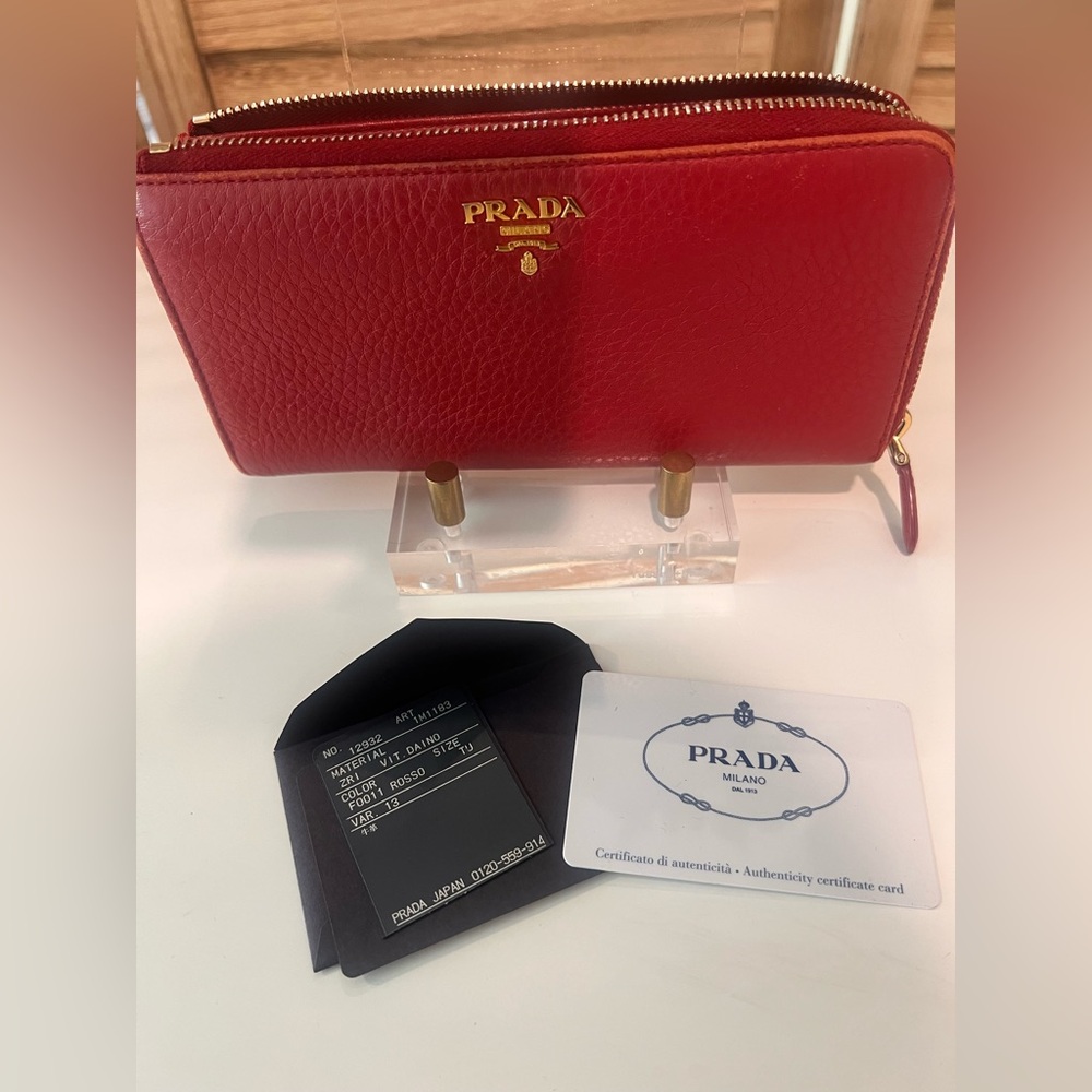 Prada Scarlet Leather Zip Wallet